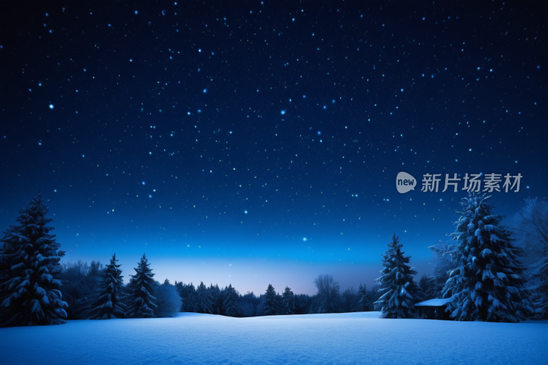 雪夜景天空中有树木和星星高清背景图片