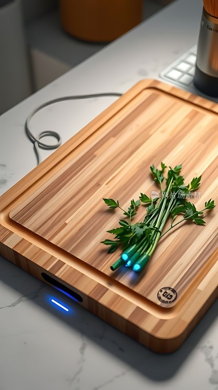 智能砧板上的新鲜香菜