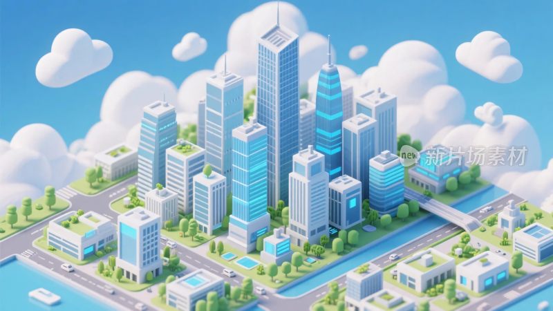 城市等距建筑插画