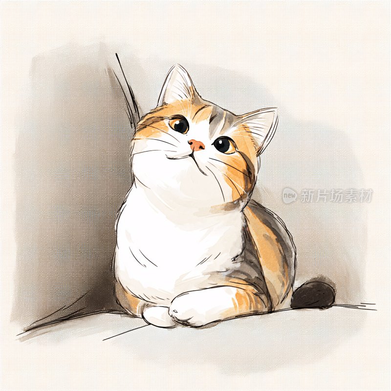 可爱三色猫咪插画