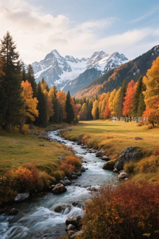 秋日山间溪流美景