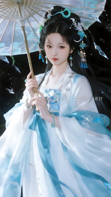 汉服佳人撑油纸伞