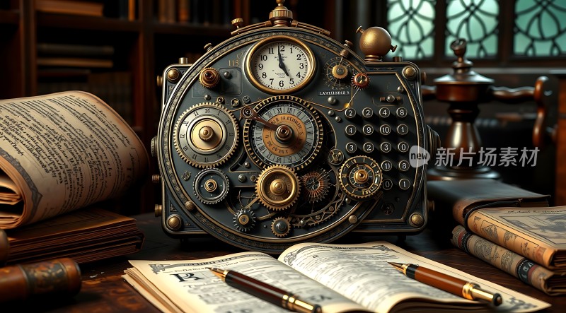 蒸汽朋克时钟与书籍