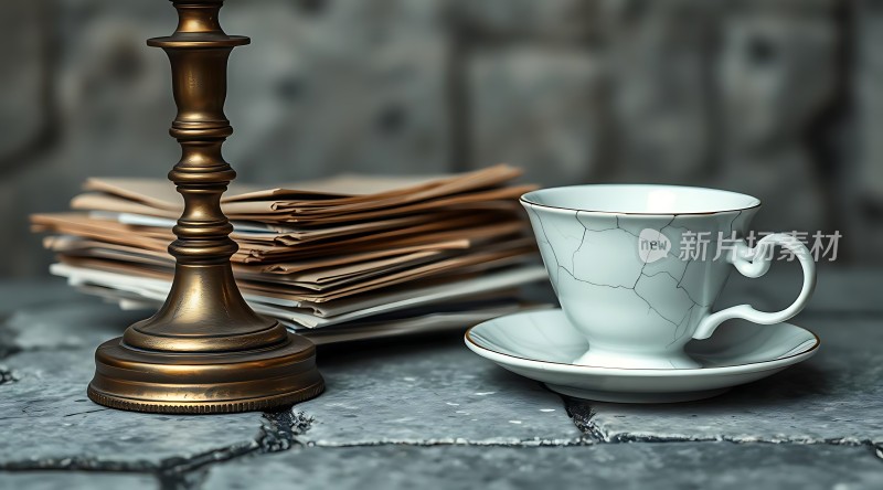 古铜烛台、旧信件与裂纹茶杯