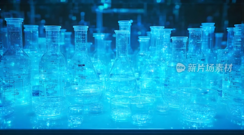蓝色实验室玻璃器皿