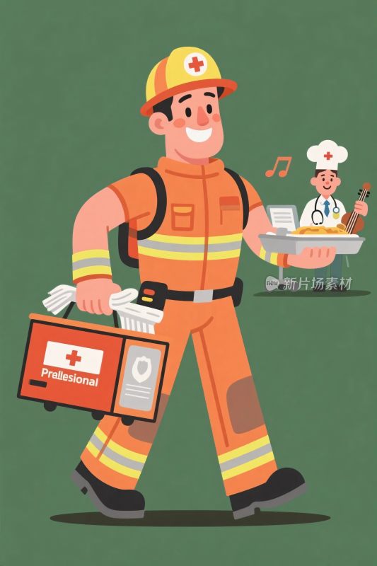 消防员急救卡通插画