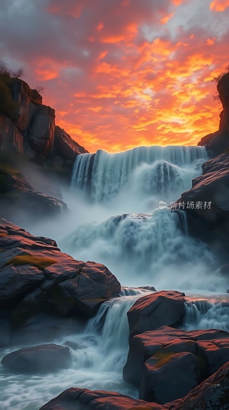 日落下的瀑布奇观