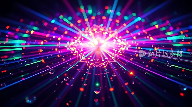 五彩斑斓的光芒四射水滴闪烁的梦幻世界