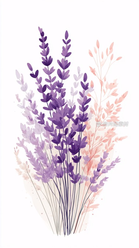 手绘紫色粉色薰衣草插画