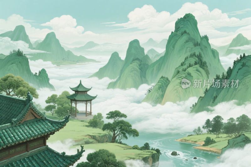 古风山水风景插画