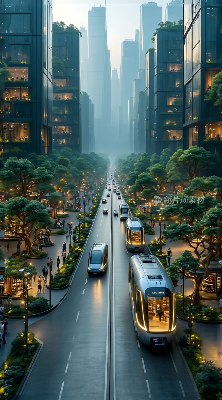 未来城市绿意盎然智能交通便捷高效