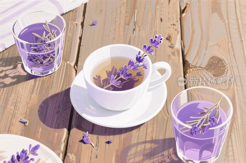薰衣草茶饮插画