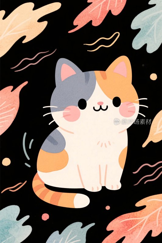 可爱三色猫咪插画