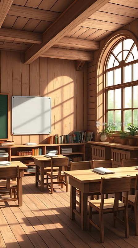 阳光洒满的温馨教室木制家具与自然光和谐共融