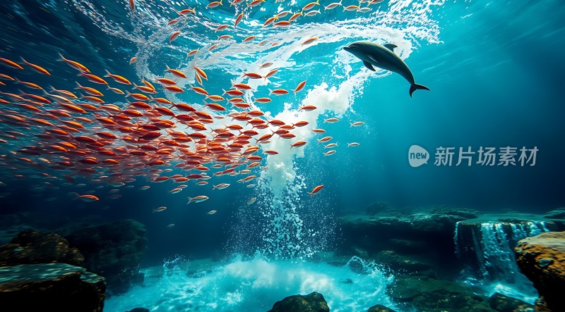 海豚与鱼群共舞水下世界神秘壮观