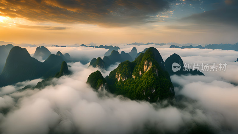 桂林山水照片山峰云海群山云雾缭绕自然风景