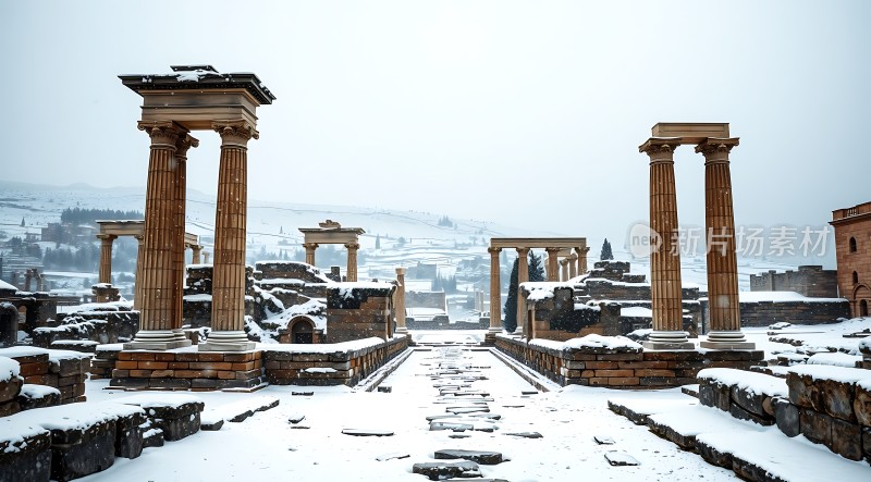 雪地古建筑遗迹