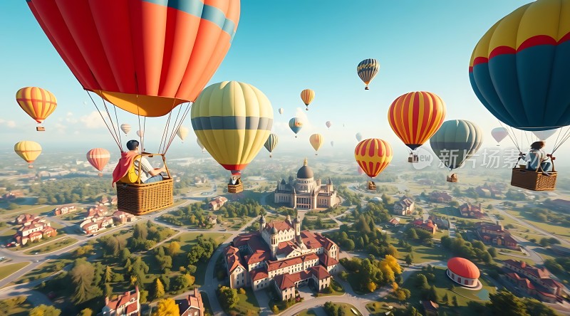 热气球小镇空中视角下的梦幻之旅