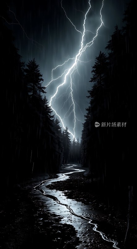 雷雨夜森林小径