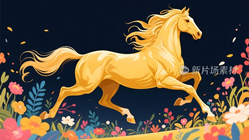 奔跑的金色骏马插画