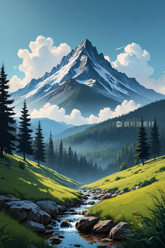 山一条小溪流过高清风景插图片