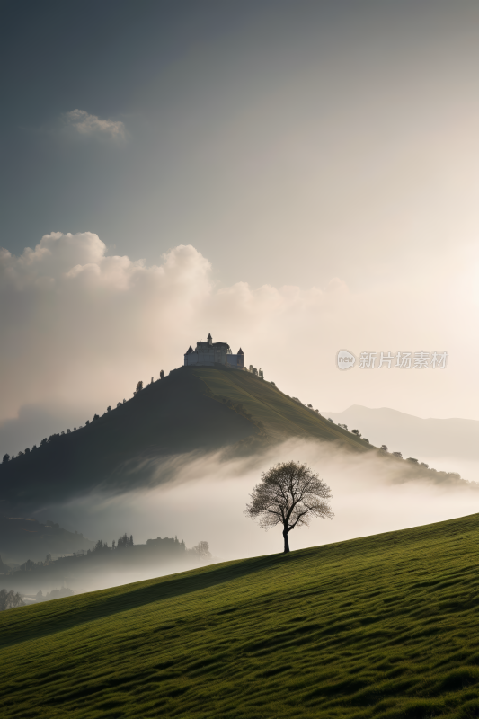 在小山的田野里砍伐树高清风景图片