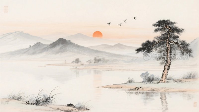 水墨山水风景插画
