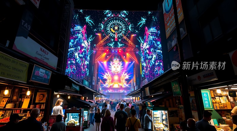 霓虹灯下的繁华夜市