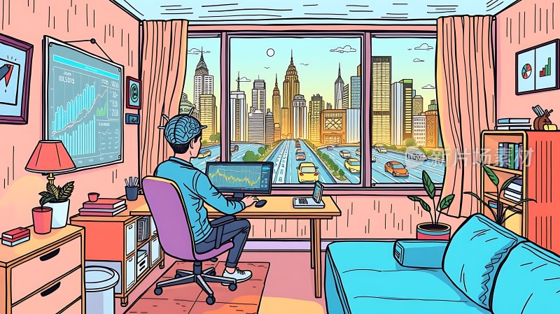 都市金融分析师摩天大楼下的专注时刻