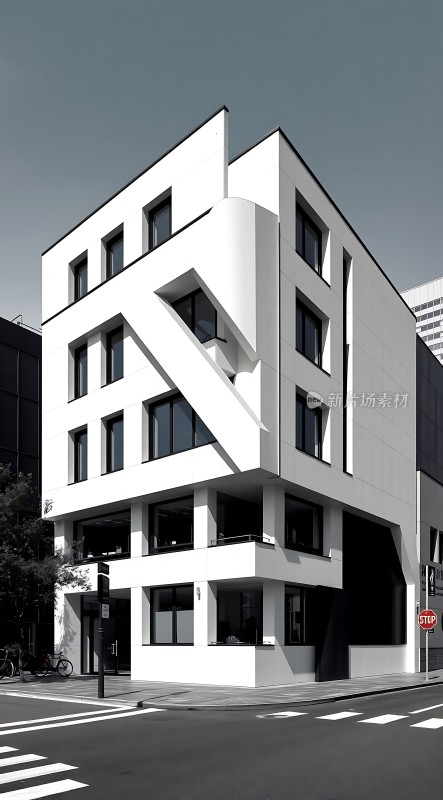 现代建筑风格独特白色外观与黑色窗户形成鲜明对比几何形状的设计令人印象深刻
