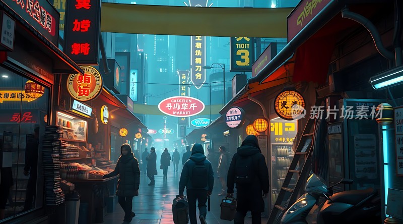 霓虹灯下的繁华夜市