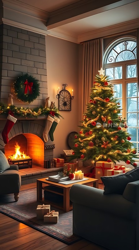 圣诞树下的温馨客厅