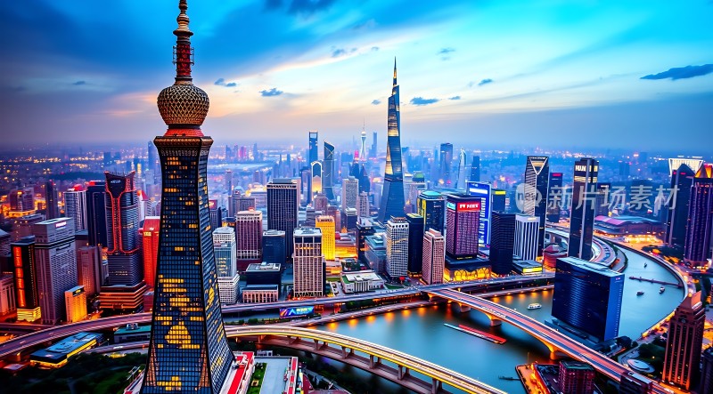 东方明珠与上海天际线夜景