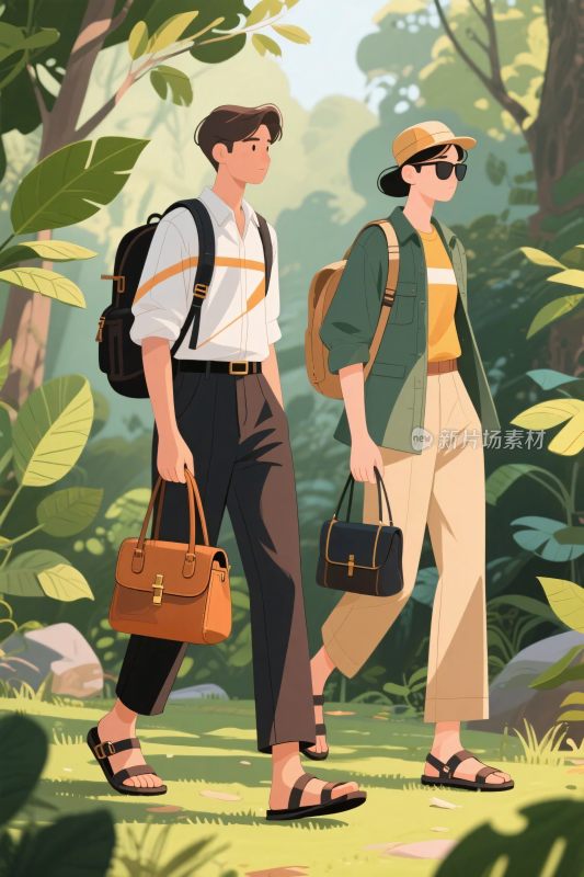 户外徒步的男女