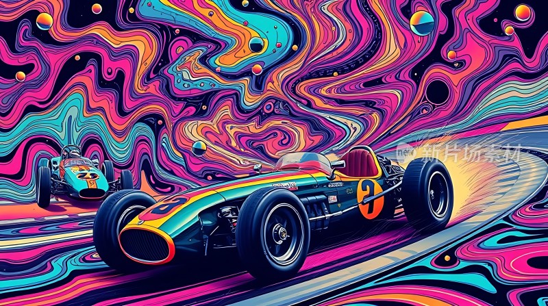 赛道上的彩色赛车