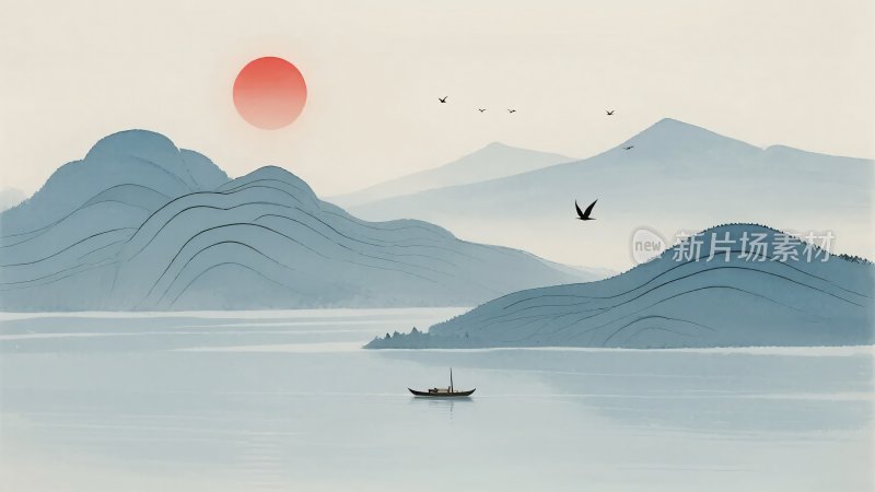 中式山水日出图