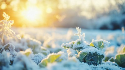 阳光寒冷打霜蔬菜白霜