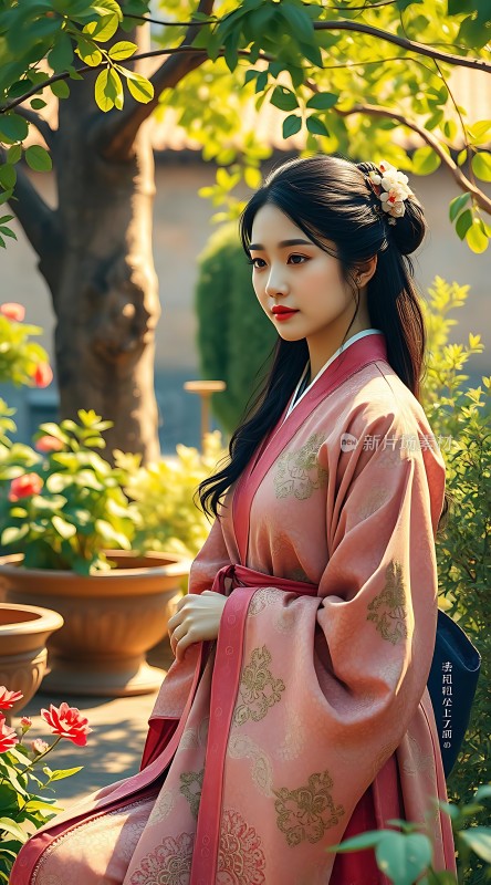 汉服佳人花影婆娑间