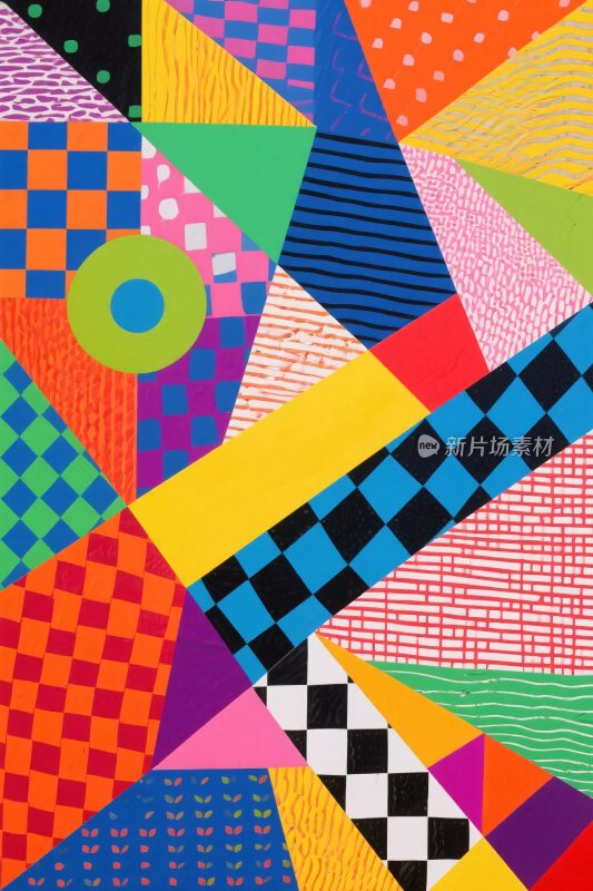 多彩几何色块插画