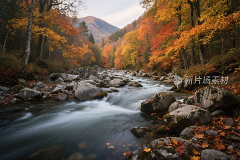 秋日山间溪流美景