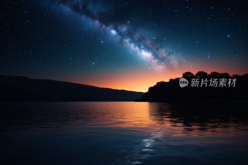 星空夜空飞过湖面高清背景图片