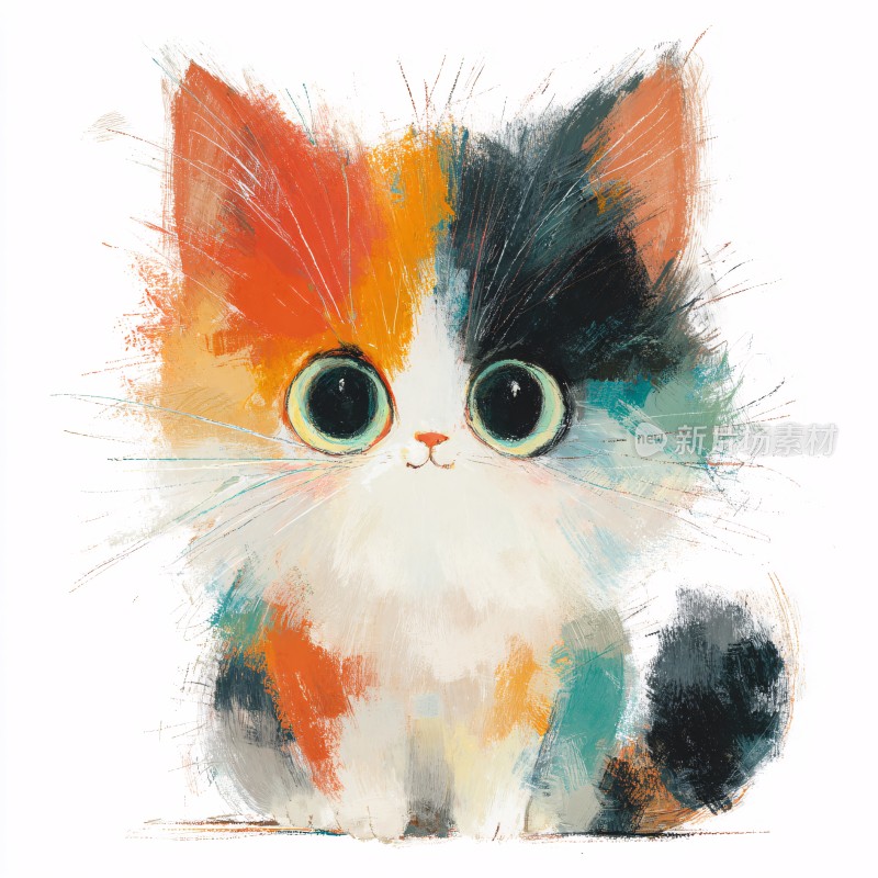 色彩斑斓的可爱小猫插画