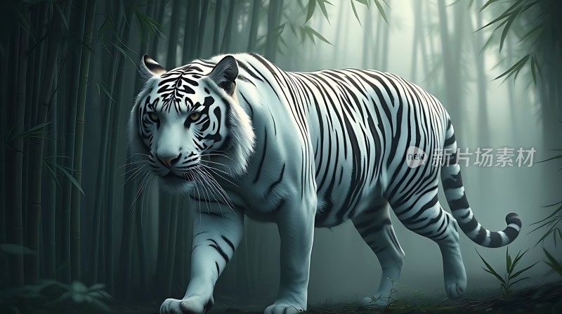 白虎漫步竹林间