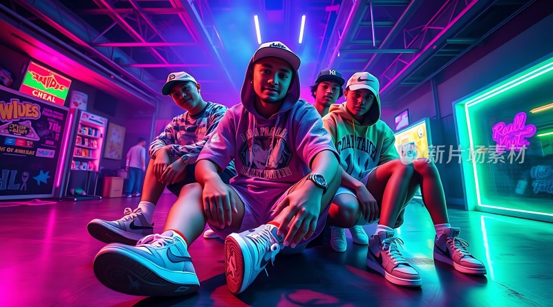 霓虹灯光下的年轻活力