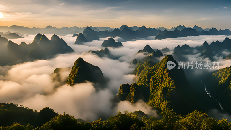 桂林山水照片山峰云海群山云雾缭绕自然风景