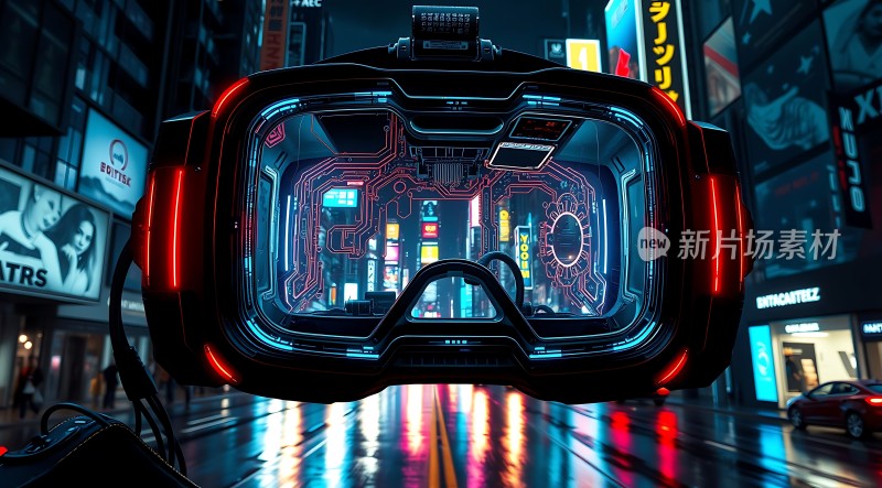 未来城市夜色下的VR眼镜