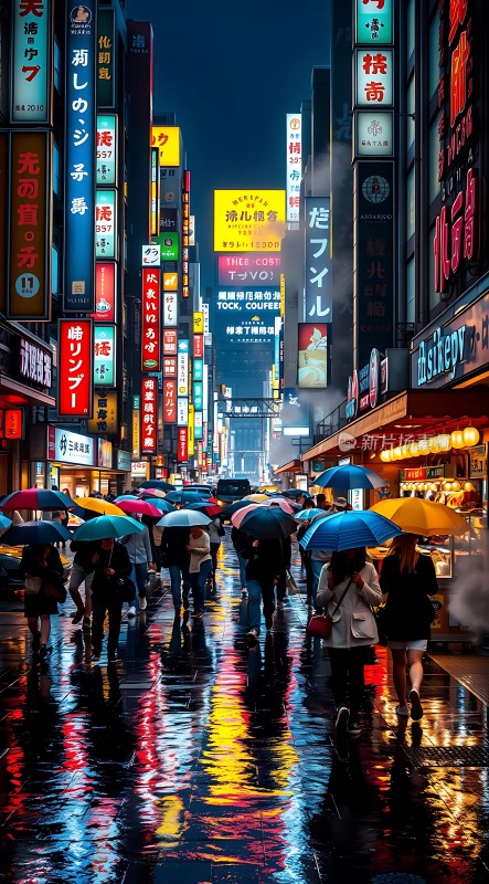 霓虹灯下雨夜街头