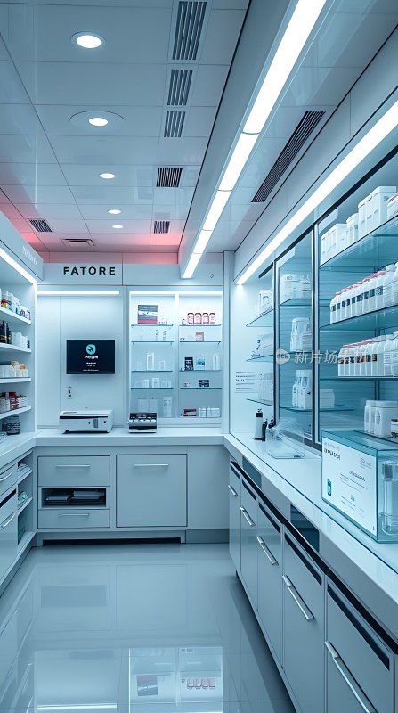 现代药房整洁明亮药品陈列整齐环境舒适宜人