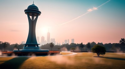 日出时分的摩天大楼剪影与城市景观 日出时分的摩天大楼剪影与城市景观