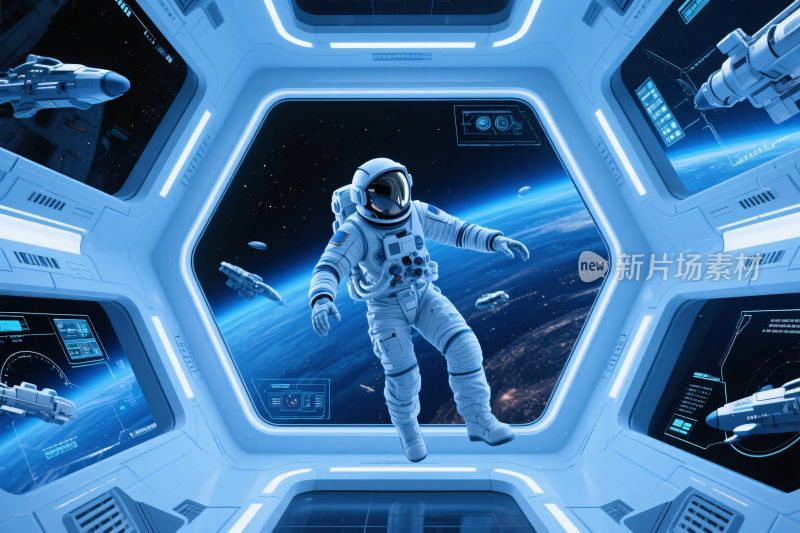 太空舱内宇航员科幻场景